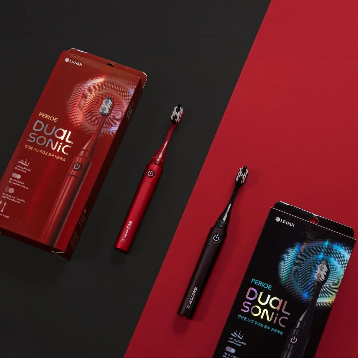 LG Reach Dual Sonic Toothbrush includes 4 Toothbrush Heads 27000 VPM Red