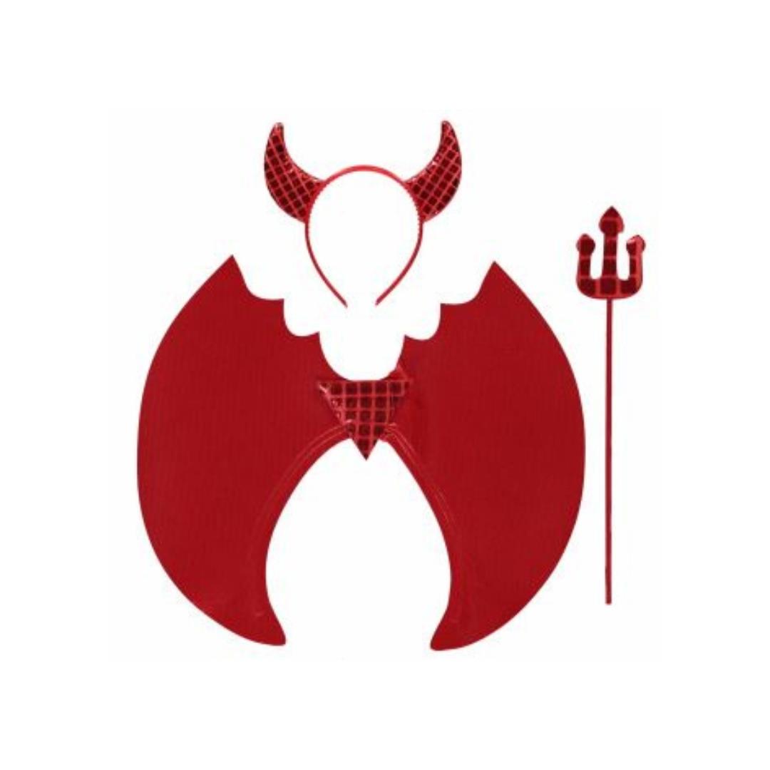 Adult Foil Devil Wings with Headband and Trident Red