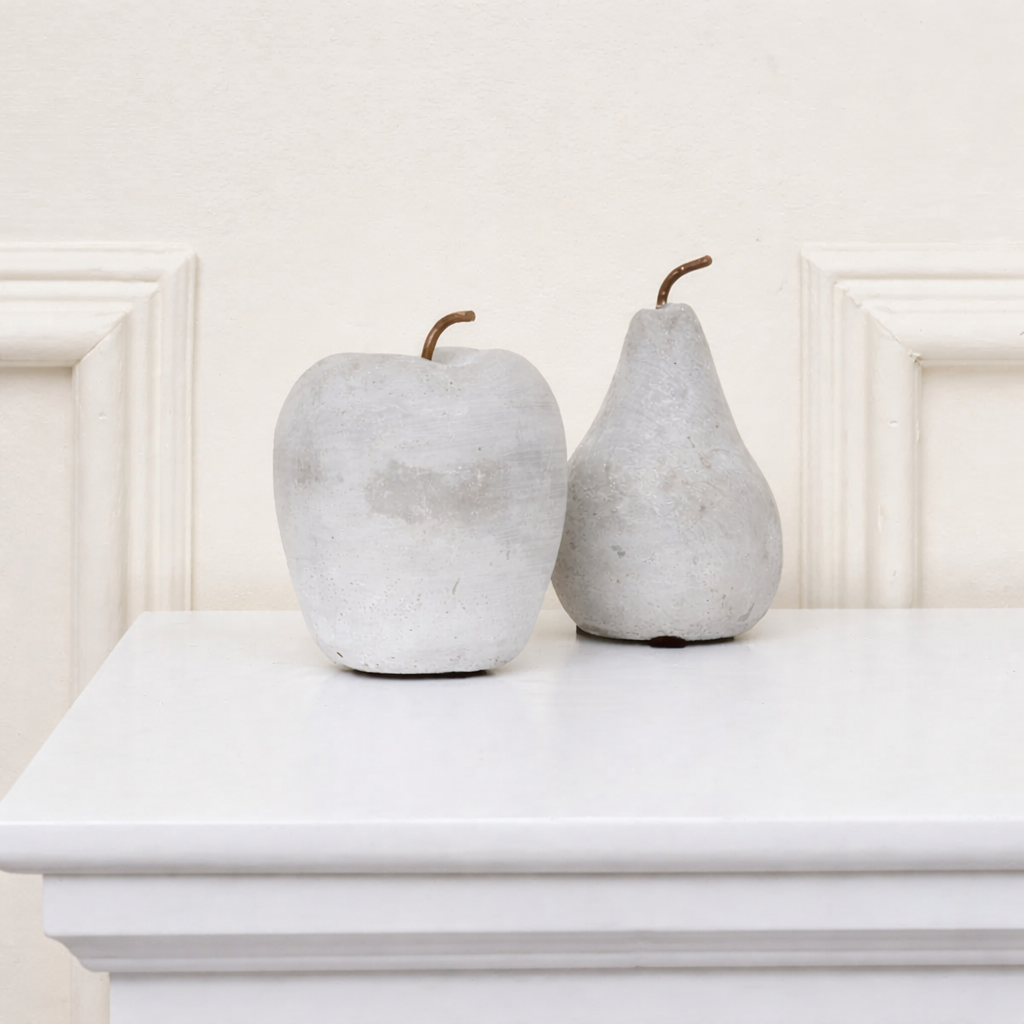 Modern Concrete Apple and Pear Decorative Ornament Set Grey