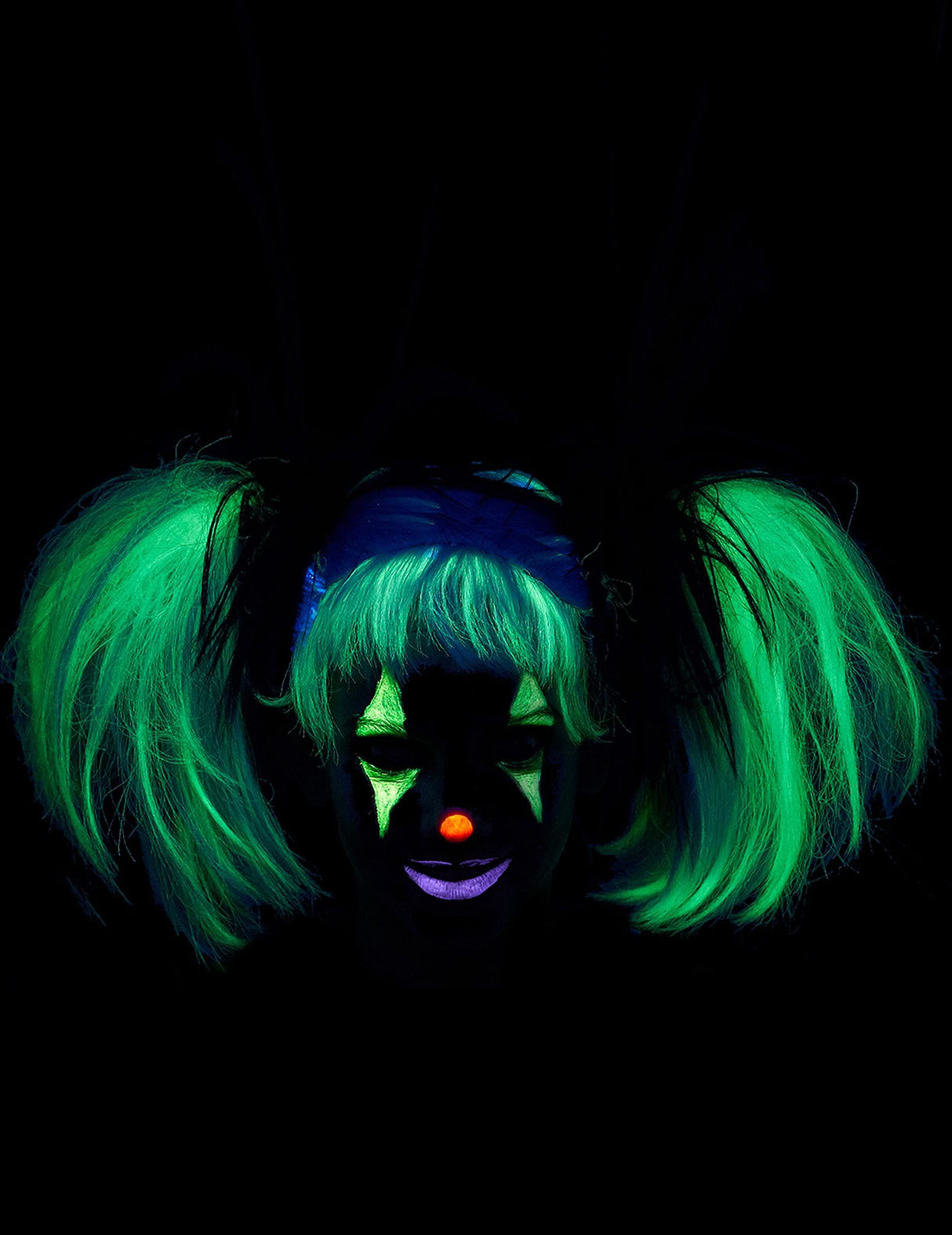 Black Glow in The Dark Punk Pigtails Halloween Wig