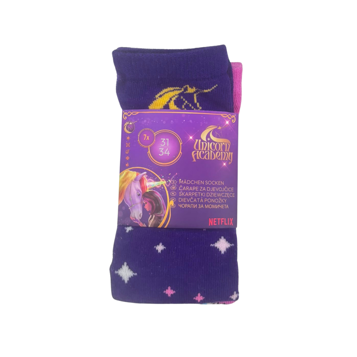 Girls Unicorn Academy 7 Pack Multicolour Cotton Blend Socks EU 31-34 UK 12.5-2