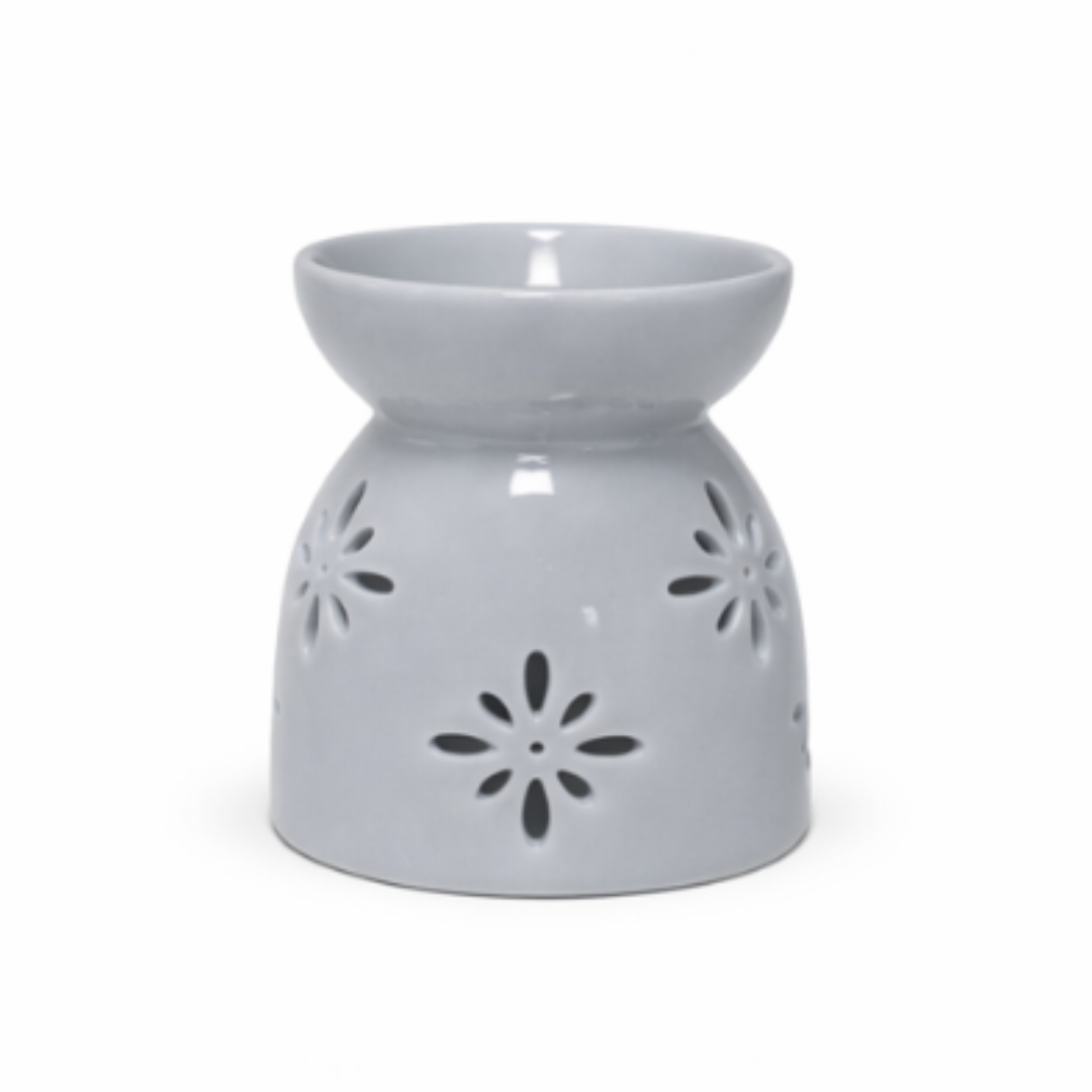 Modern Grey Ceramic Wax Burner with Decorative Flower Cutouts