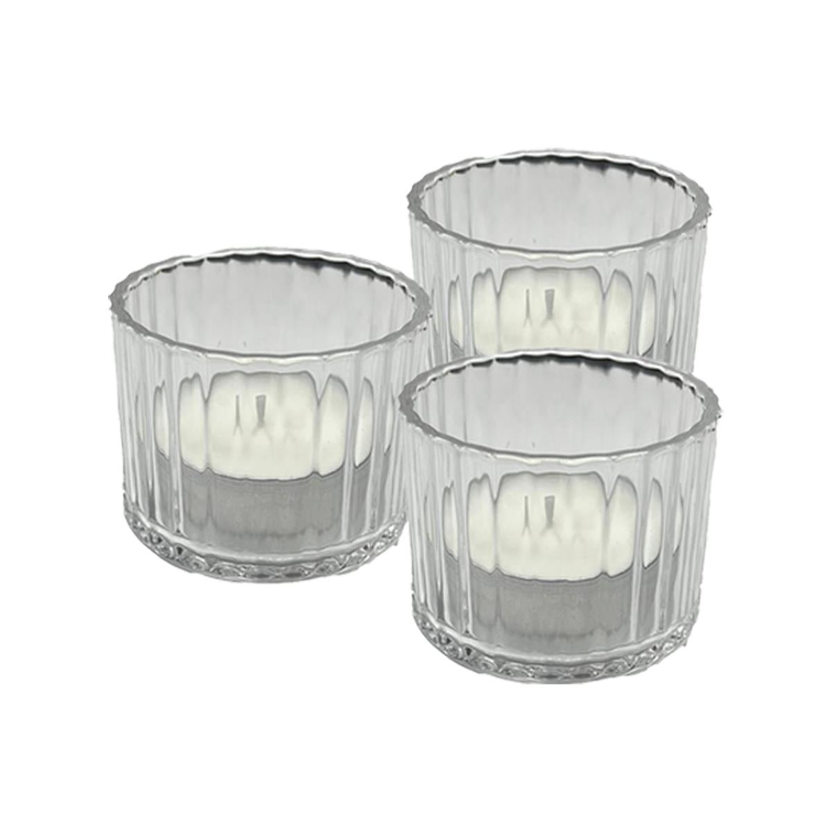 Set of 3 Premium Ribbed Glass Tealights