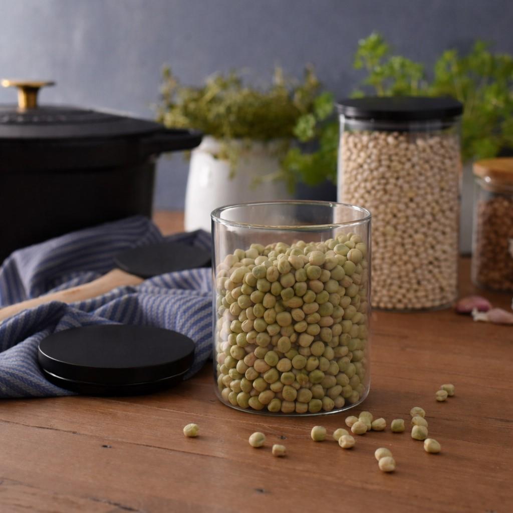 Clear Glass Cylinder Storage Jar with Black Lid 700ml