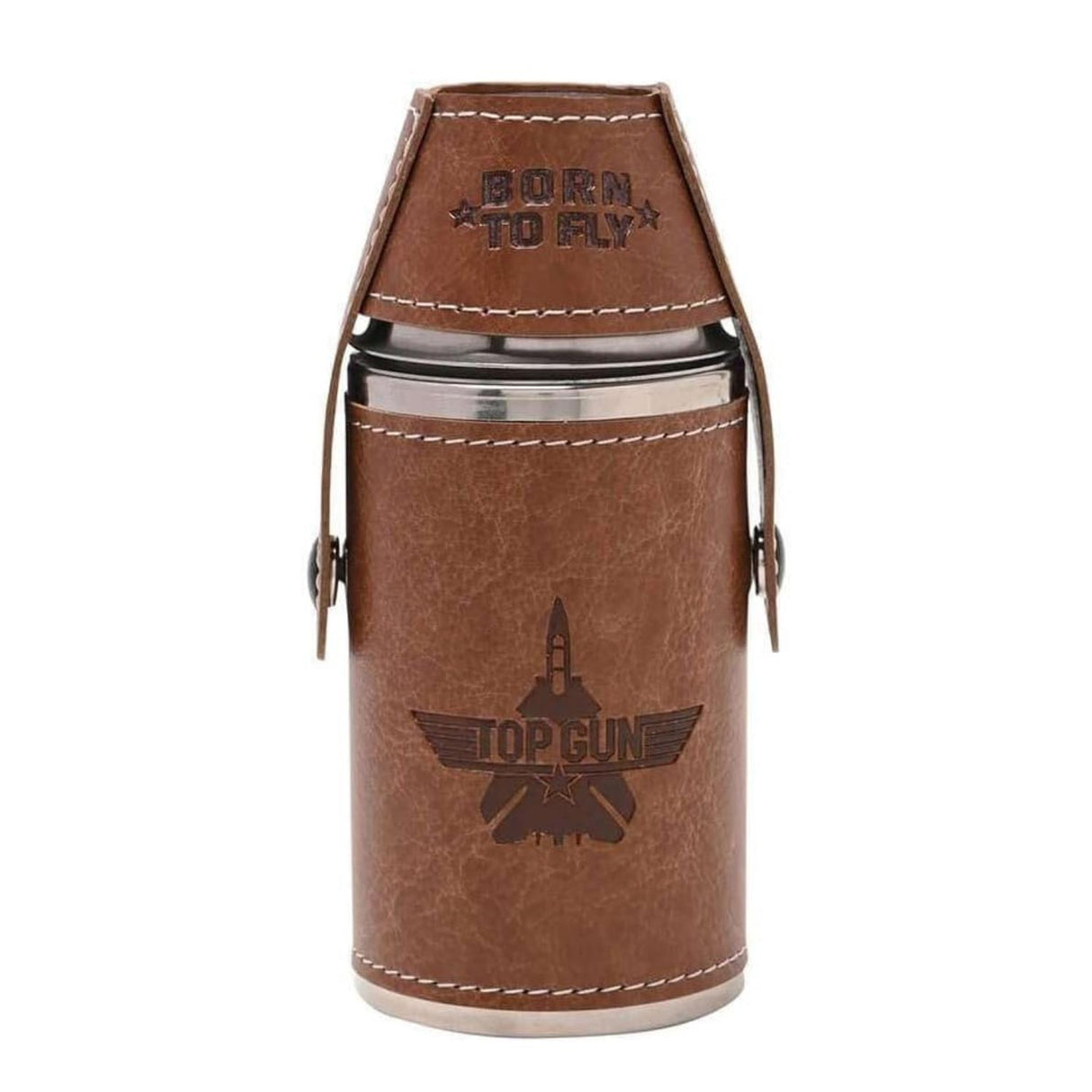 Top Gun Stainless Steel 6oz Travel Flask Faux Leather Wrap Brown