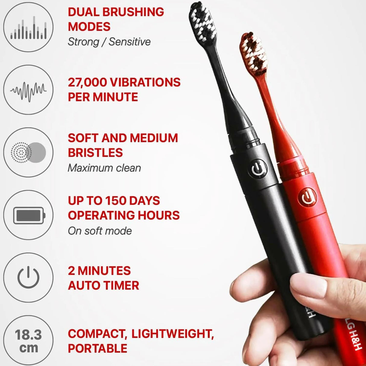LG Reach Dual Sonic Toothbrush includes 4 Toothbrush Heads 27000 VPM Red