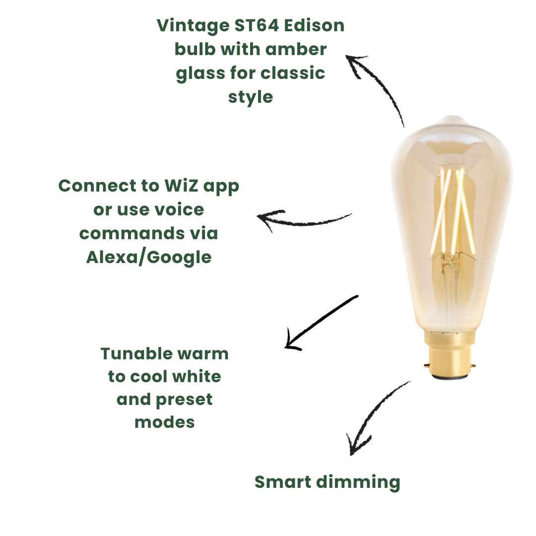 WiZ B22 ST64 Bayonet Filament Dimmable Amber Lightbulb