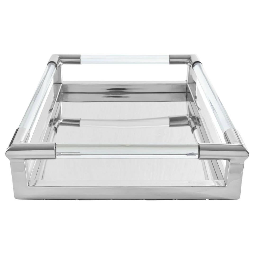 Lucita Silver Finish Contemporary Luxe Rectangular Tray Width 46cm