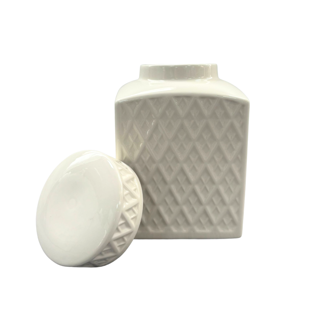 Embossed Diamond Glossy Ceramic Lidded Jar H23cm