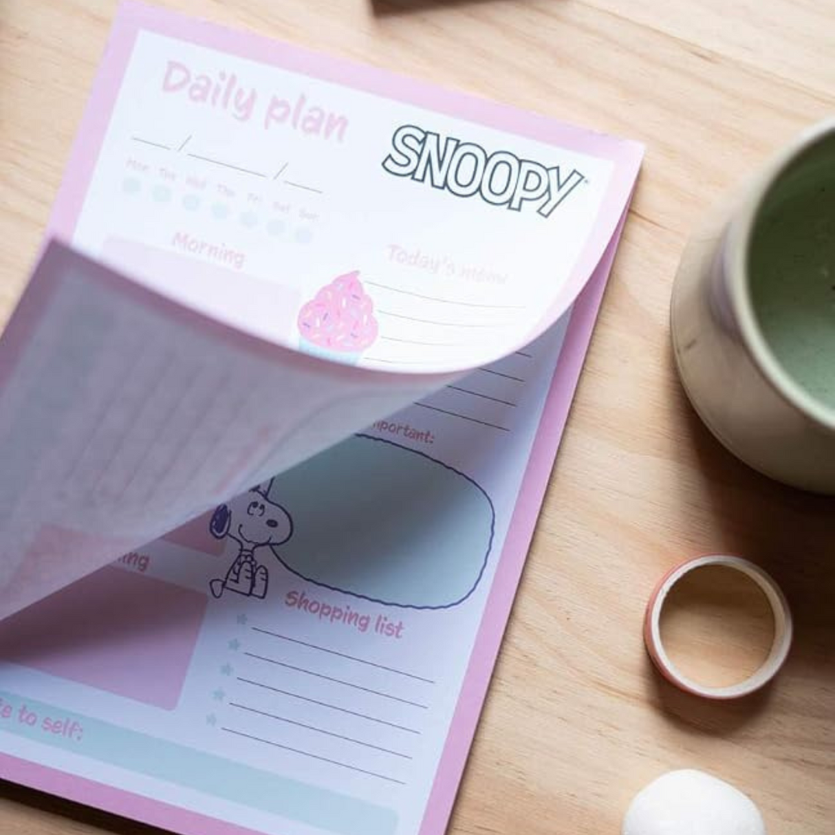 Snoopy Daily A5 Note Pad Planner Pink