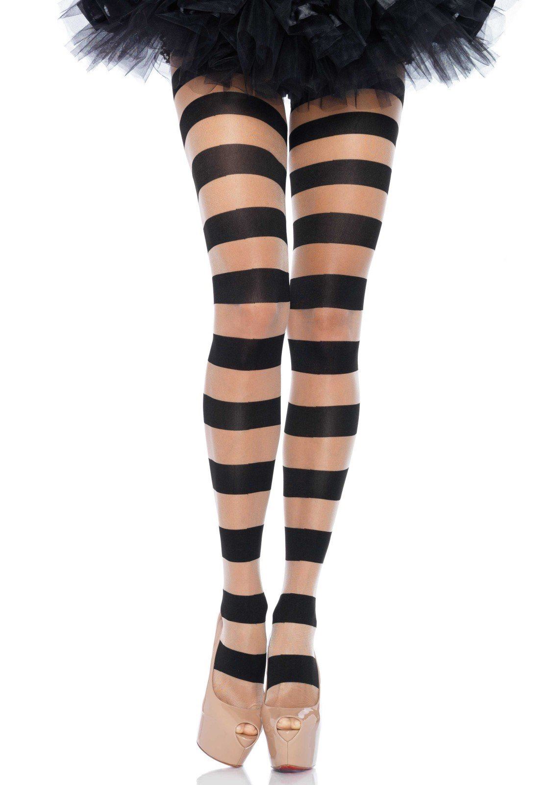Glam Women's Black & Nude Striped Pantyhose