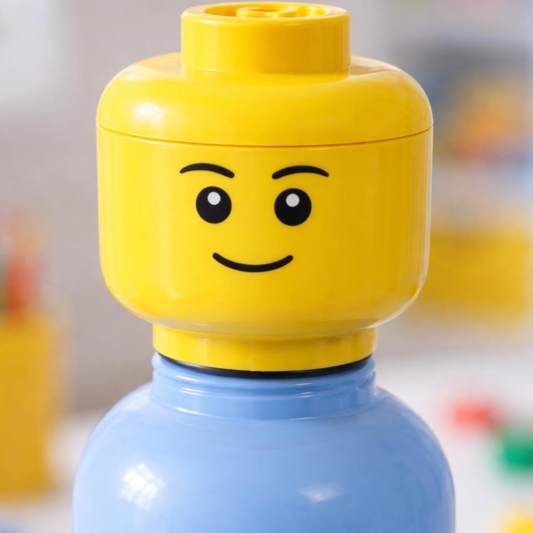 LEGO Head Water Bottle 0.4L Kids School Drink Flask H25cm Light Blue