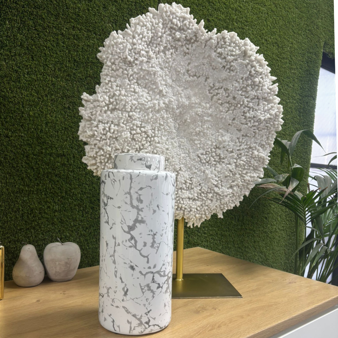 White and Grey Marble Effect Storage Jar with Lid H35cm