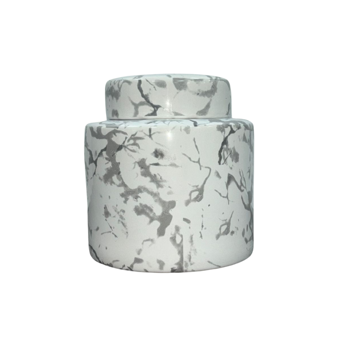 White and Grey Marble Effect Storage Jar with Lid H16.5cm