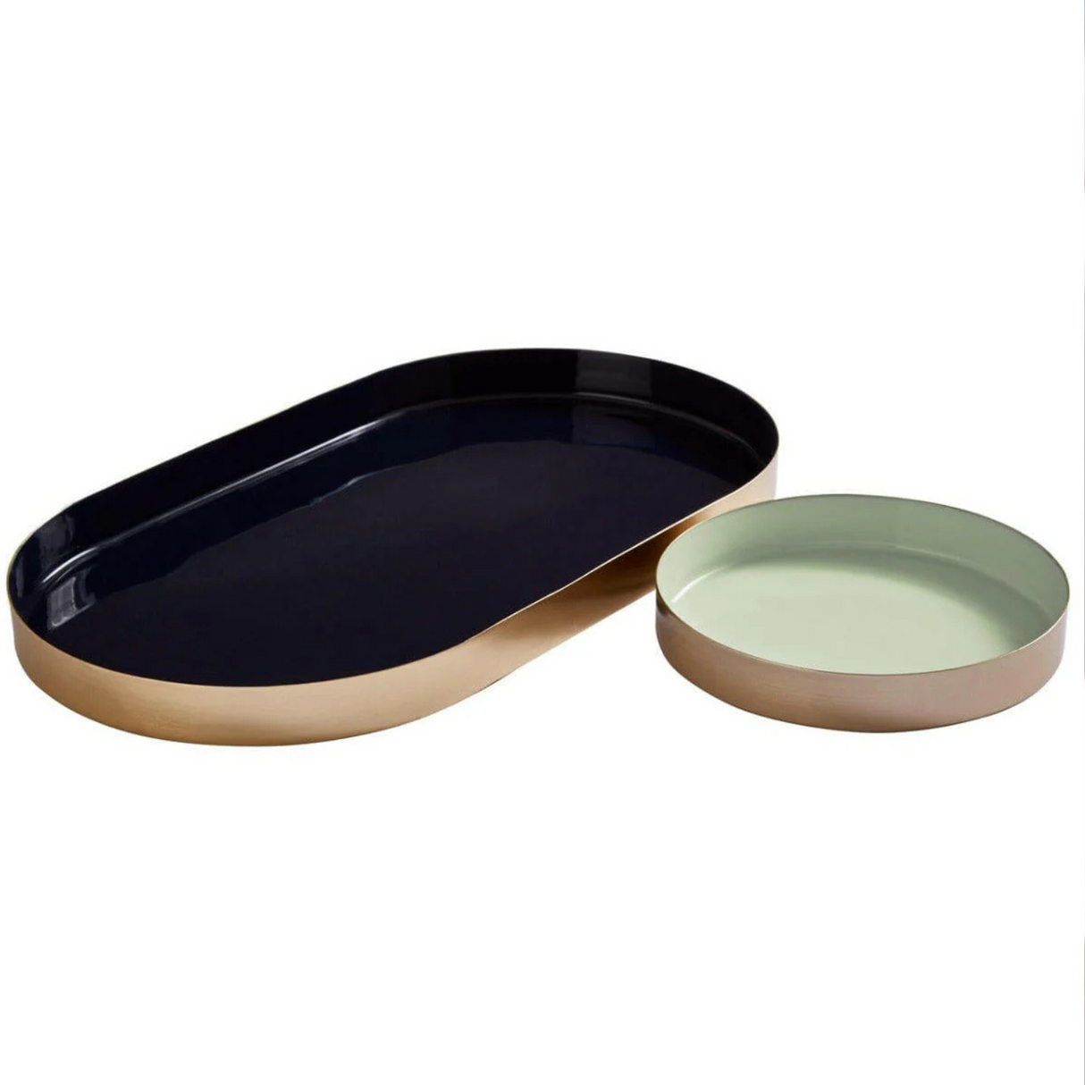 Elva Set Of Two Navy And Gold Trays