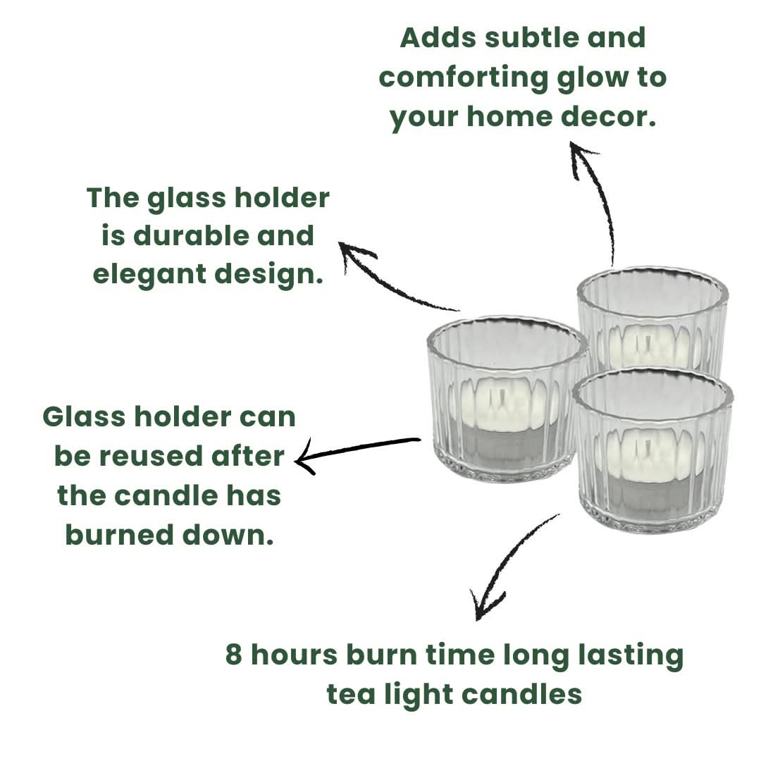 Set of 3 Premium Ribbed Glass Tealights