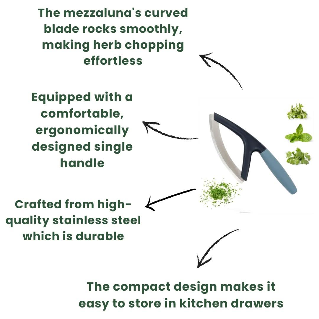 CALITEK Herb Chopper Single Handle Mezzaluna Style Stainless Steel Blade Blue