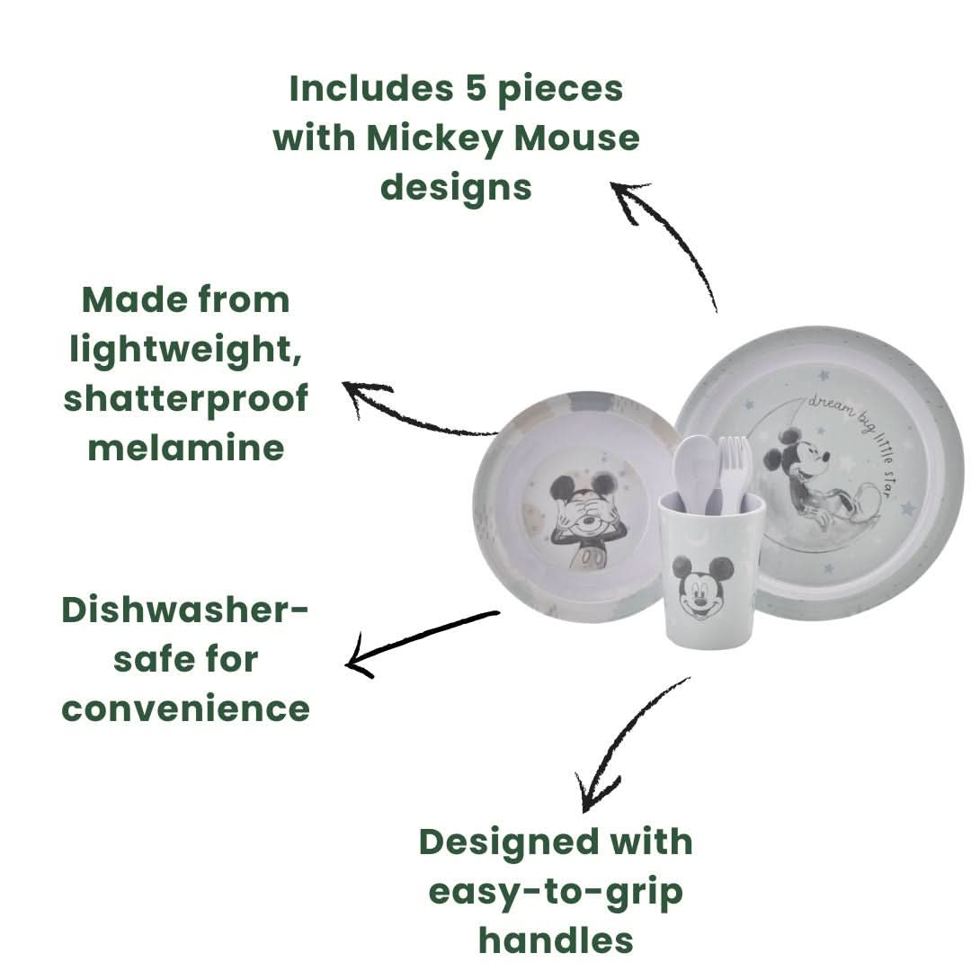 Disney Mickey Baby 5 Piece Melamine Feeding Set Cup Bowl Plate Cutlery Blue