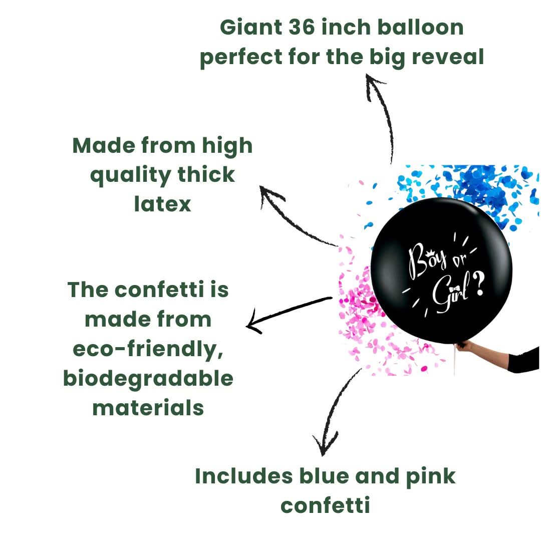 Gender Reveal 36 Inch Balloon with Pink and Blue Confetti
