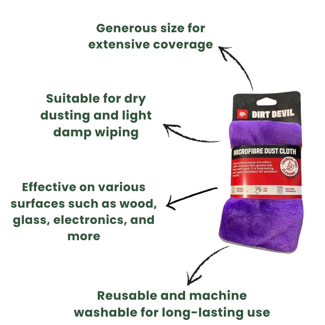 Dirt Devil Microfibre Reusable Cleaning Cloth 30 x 30cm Purple