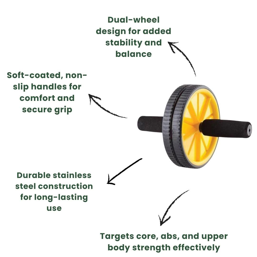 Bourgini Foam Handle Ab Roller Core Strength Fitness Workout Black and Yellow