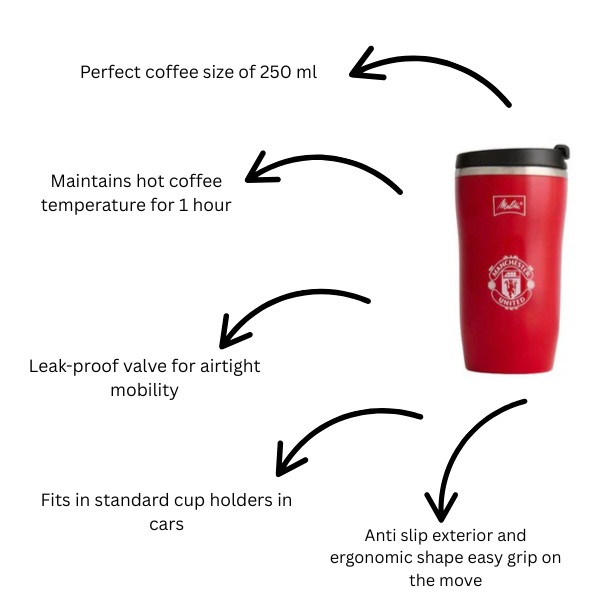 Manchester United Melitta Thermal Leakproof Travel Mug 250ml Red