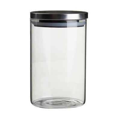 Clear Glass Cylinder Storage Jar with Black Lid 950ml