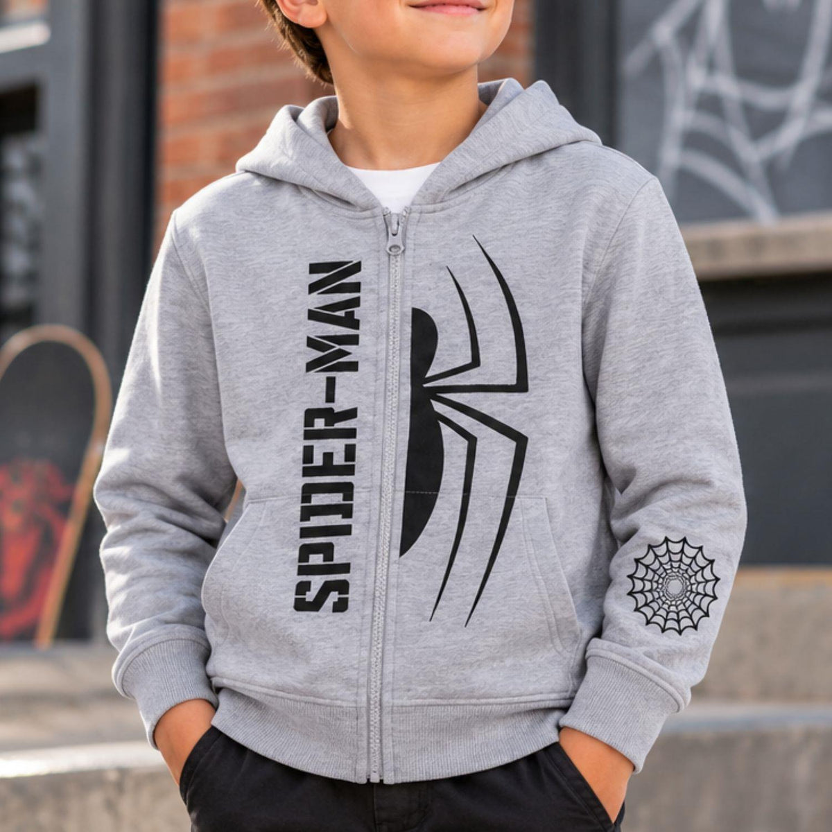 Kids' Spider-Man Zip-Up Hoodie Size 6-8 Years Grey
