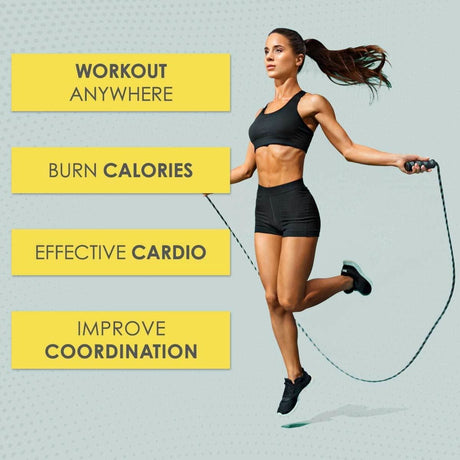Calitek adjustable skipping rope being used by a woman for effective cardio and coordination workout