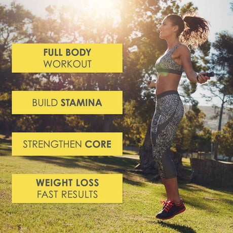 Woman exercising outdoors with Calitek adjustable skipping rope for full body workout