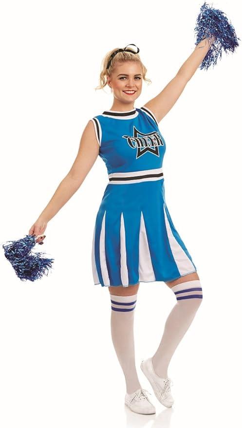 Women's Blue Cheerleader Costume W/ Pom Poms - S