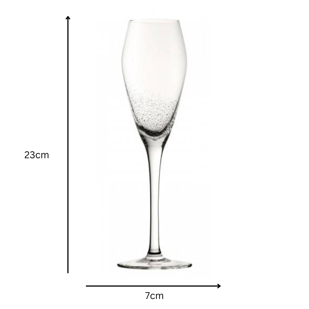 Champagne Flutes with Elegant Bubble Detail Design Set of 6 Clear