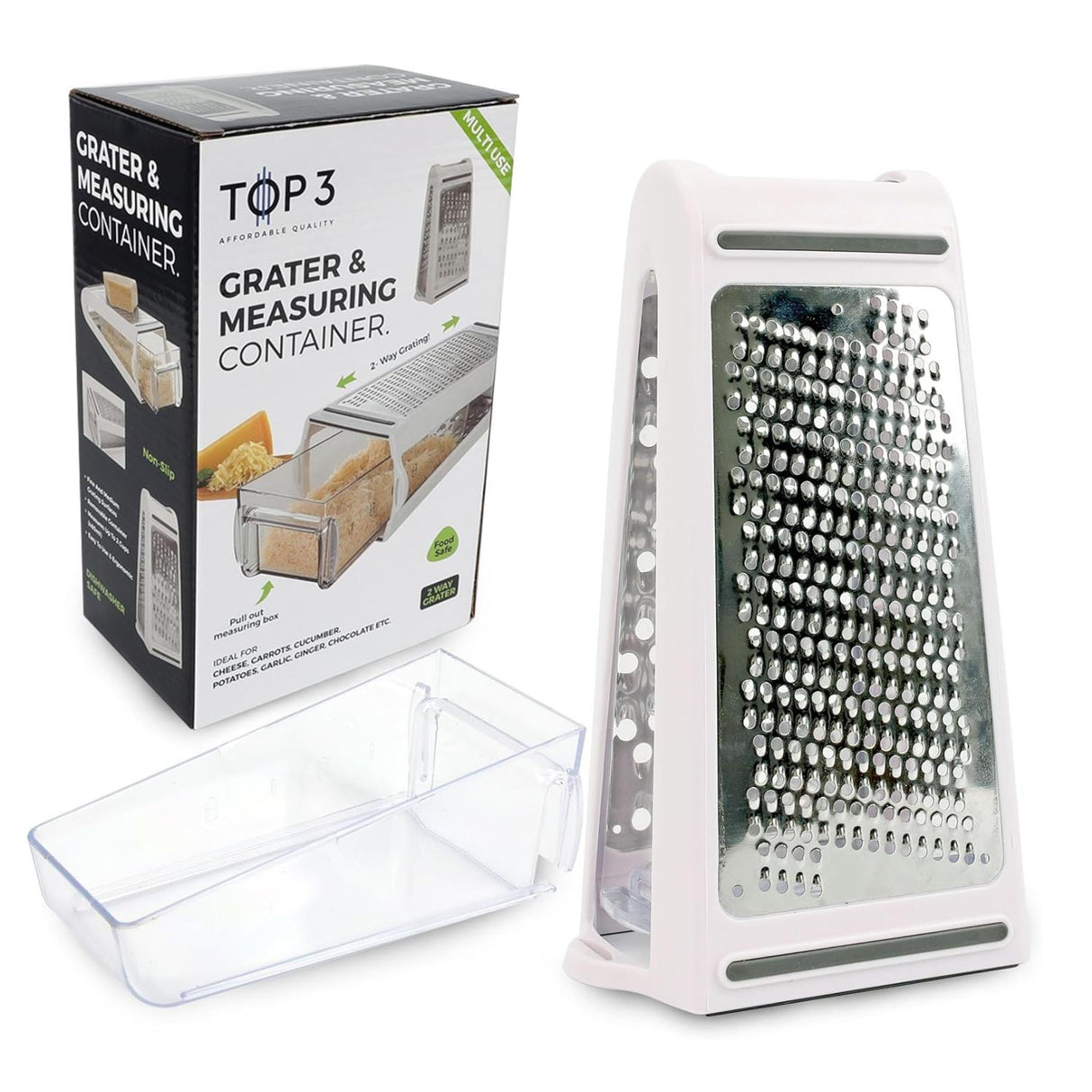 2-Way Stainless Steel Food Grater with 480ml Measuring Box
