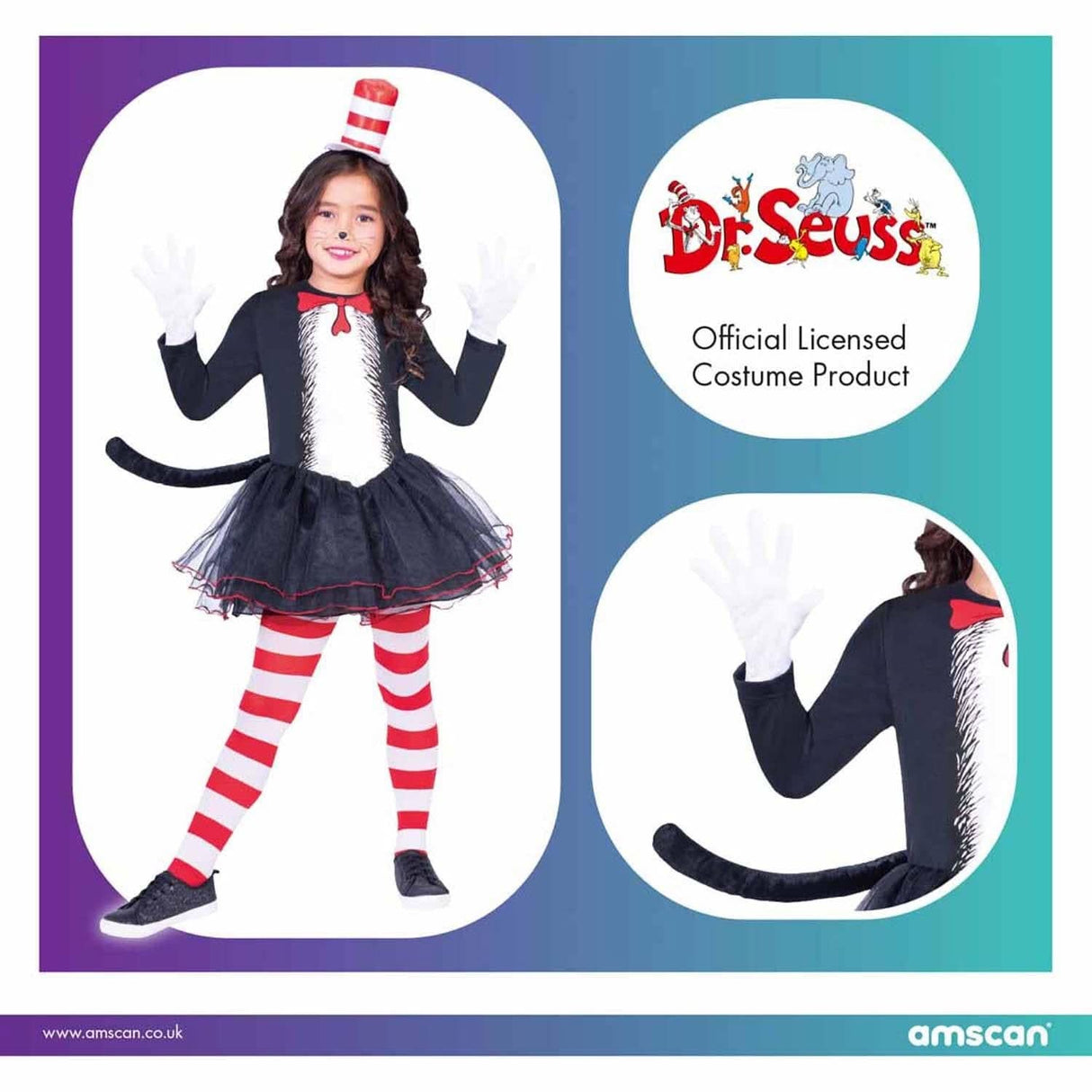 Girls Cat in The Hat Dress Costume Set - 8-10 Years