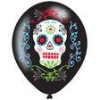 Black balloon with colorful sugar skull design for Day of the Dead balloons celebration
