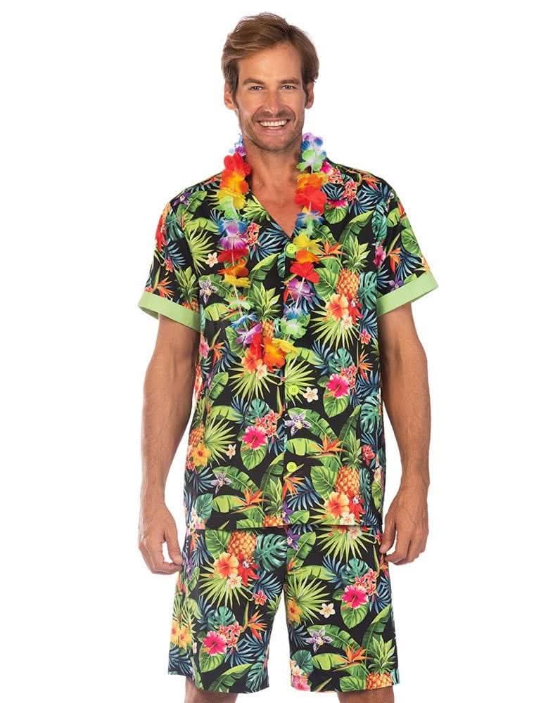 Men's Hawaii Floral Shirt and Shorts Costume Set Black - XXL