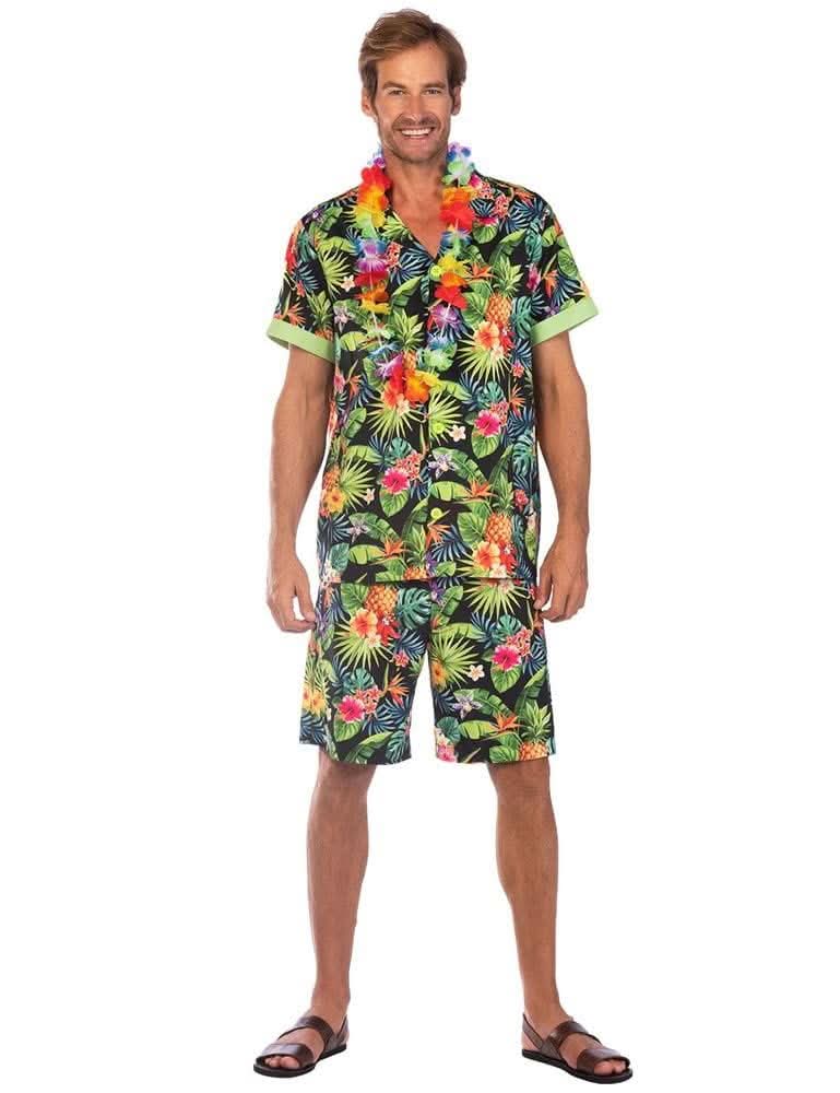 Men's Hawaii Floral Shirt and Shorts Costume Set Black - XXL