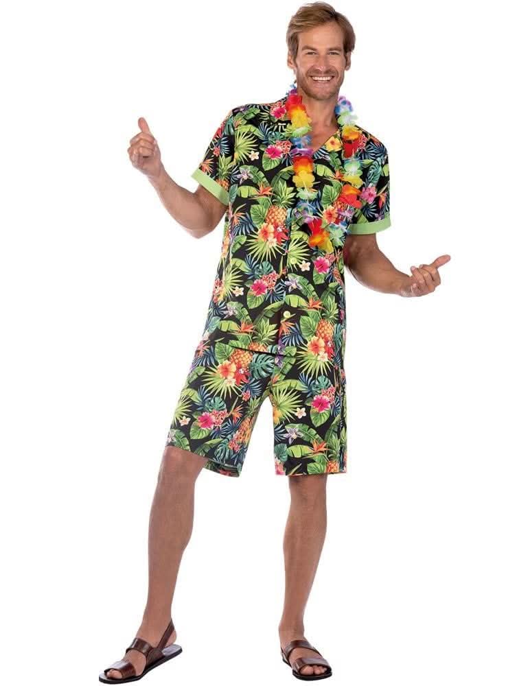 Men's Hawaii Floral Shirt and Shorts Costume Set Black - XXL