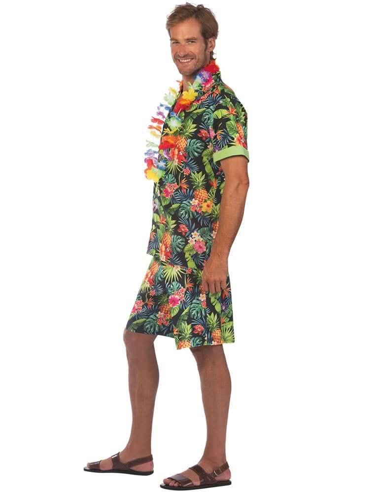 Men's Hawaii Floral Shirt and Shorts Costume Set Black - XXL