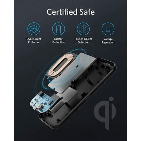 Anker fast wireless charger internal components showing overcurrent and battery protection