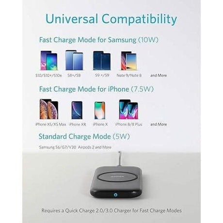 Anker fast wireless charger with universal compatibility for Samsung and iPhone devices