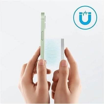 Anker magnetic wireless charger shown aligning with a smartphone for wireless charging