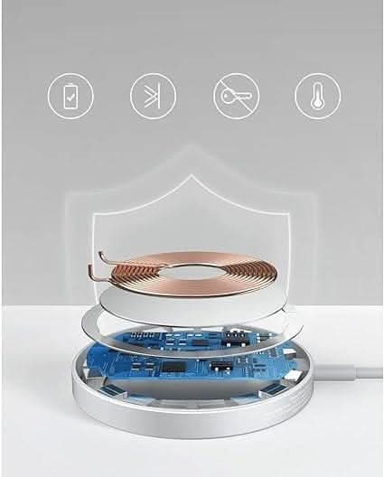 Anker magnetic wireless charger with layered internal components and protective shield icons