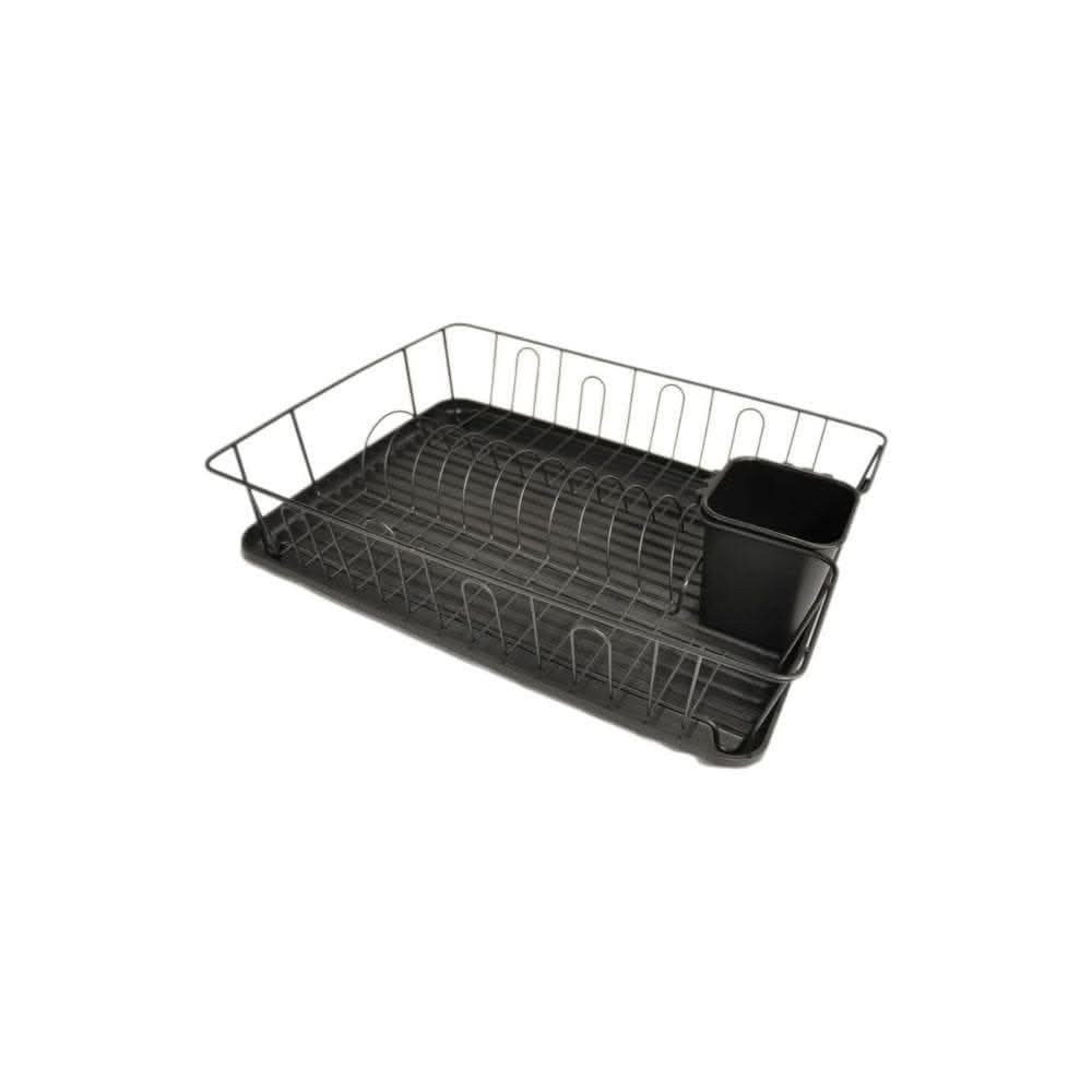 CALITEK Kitchen Dish Rack Drainer with Drip Tray and Cutlery Holder Anti Rust Black