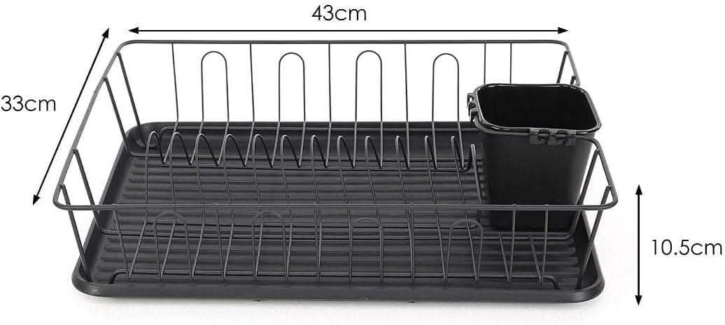 CALITEK Kitchen Dish Rack Drainer with Drip Tray and Cutlery Holder Anti Rust Black