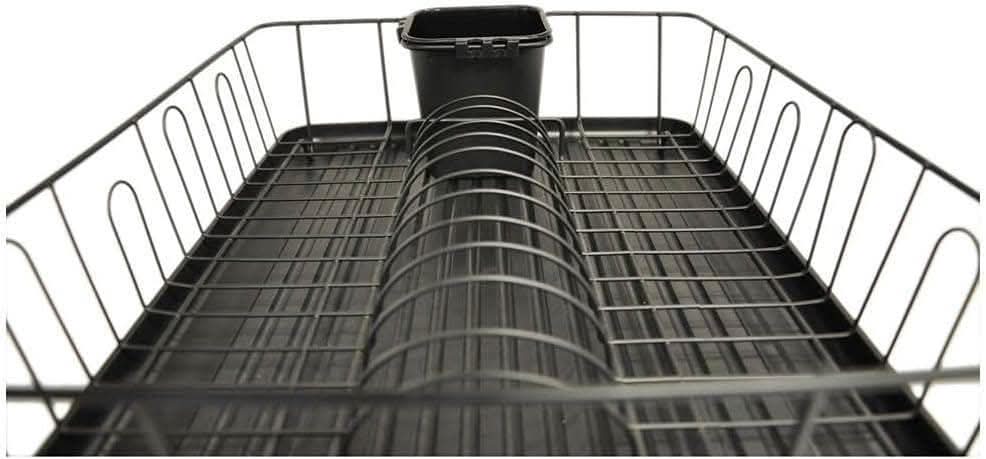 CALITEK Kitchen Dish Rack Drainer with Drip Tray and Cutlery Holder Anti Rust Black
