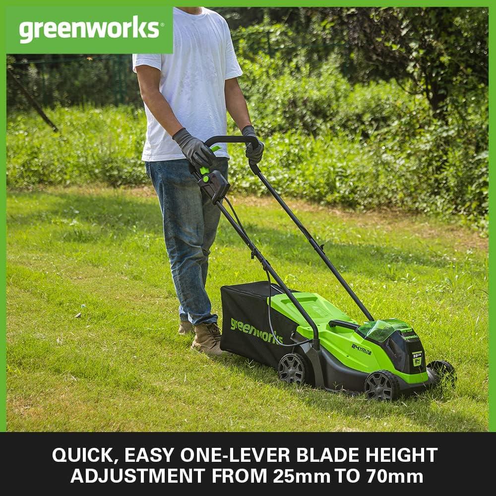 Greenworks 24V 33cm Cordless Lawnmower and Grass Trimmer with Battery
