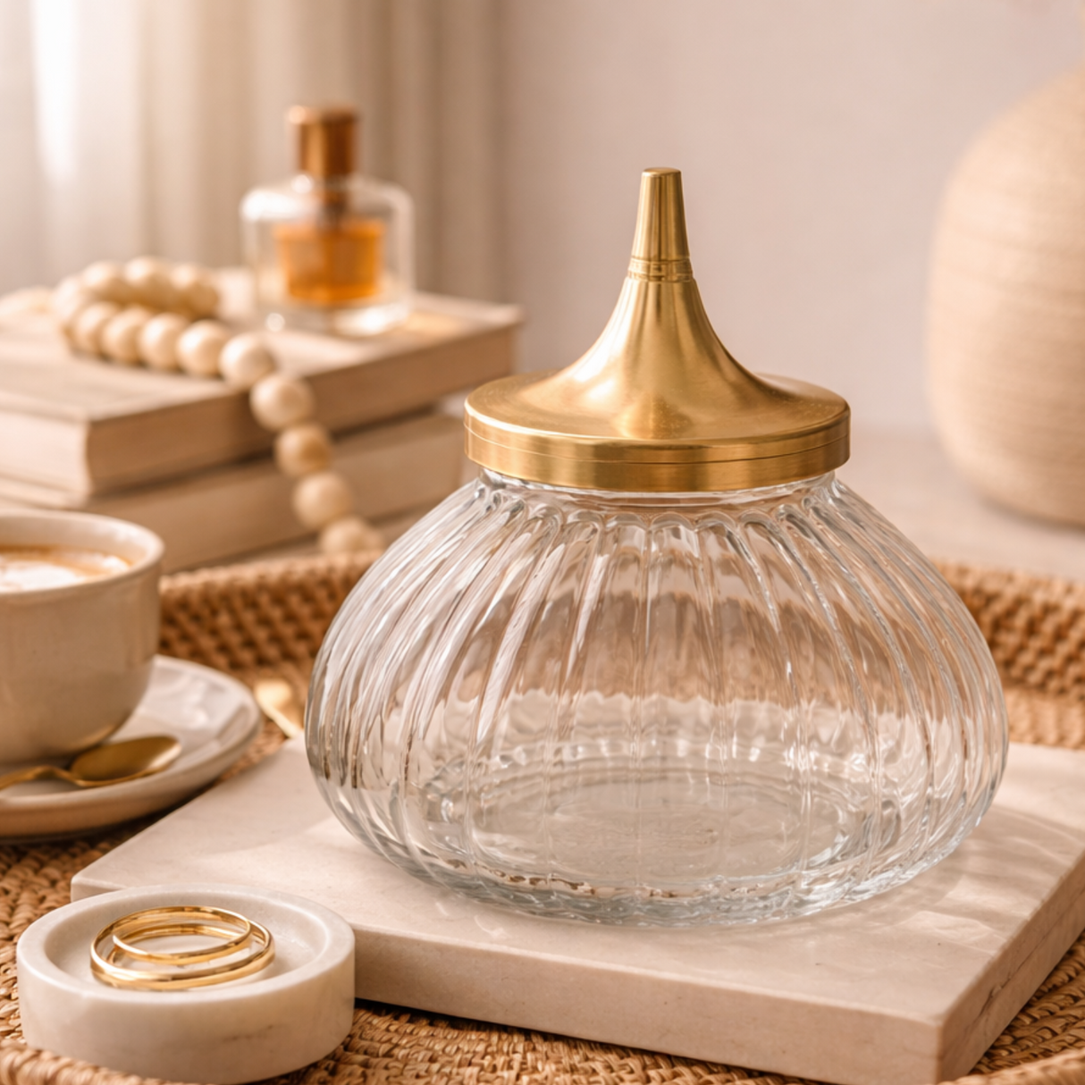 Glass Jar with Antique Brass Lid H14cm