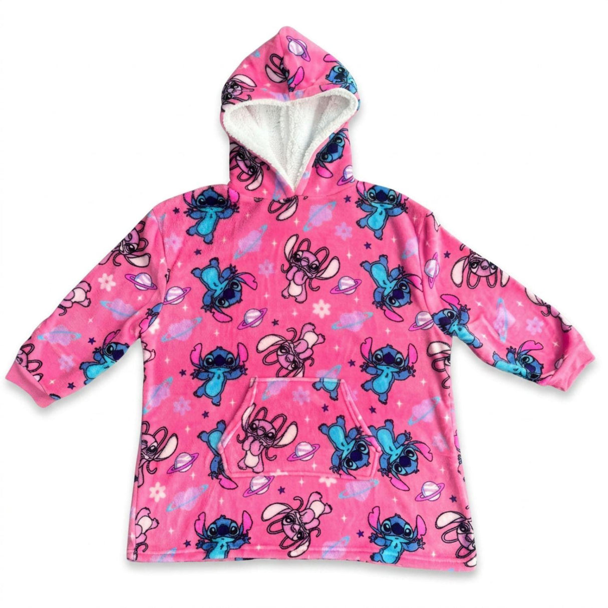 Girls Disney Stitch & Angel Hooded Blanket Pink One Size