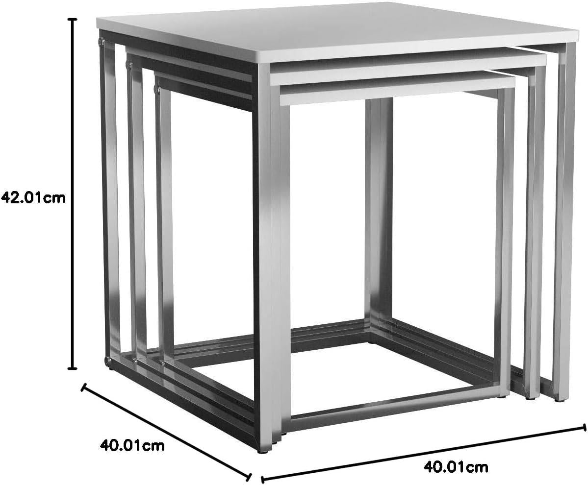 White Gloss Top Nest of 3 Tables with Chrome Frame